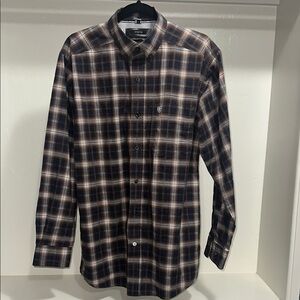 Cinch Casual Button Down Shirt Brown and Blue